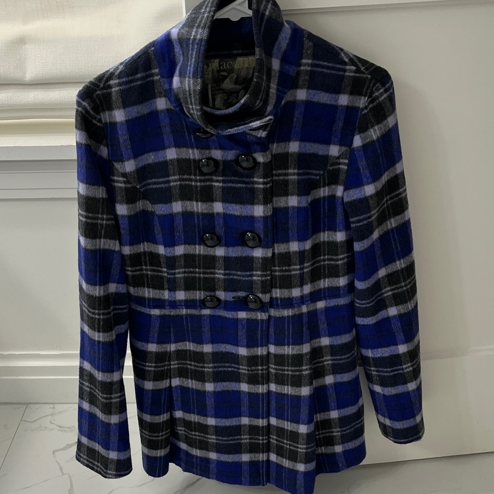 Mac and Jac Blue and Black Plaid Pea Coat